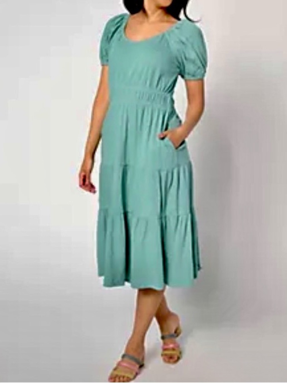 New QVC Destination 365 Regular Puff Sleeve Sweetheart Midi Dress / Medium